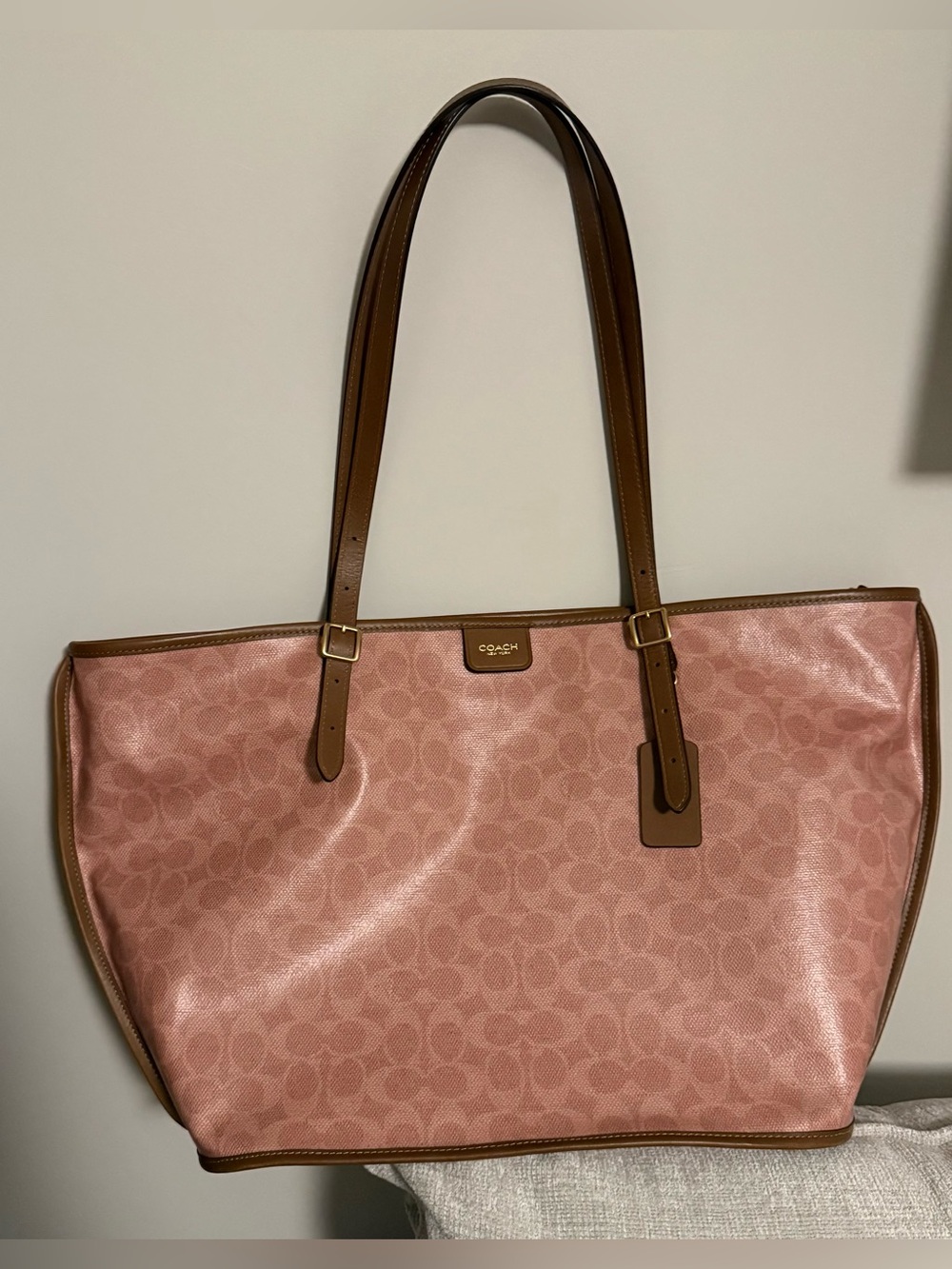 Authentic Coach Pink Signature Tote with Tan Trim